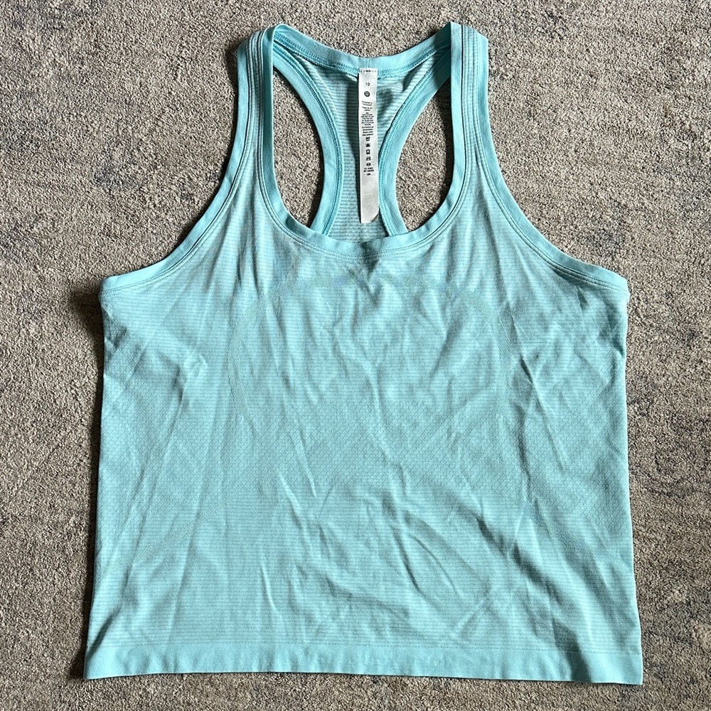 Lululemon Swifty Tech RB tank 2.0 race, size 10,fountain(light blue color)NWT
